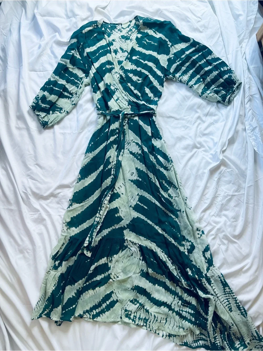 Young Fabulous & Broke Teal and Mint Tie-Dye Wrap Maxi Dress